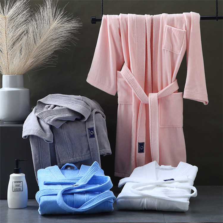 Customized Hotel Spa 100% cotton velvet Bathrobe