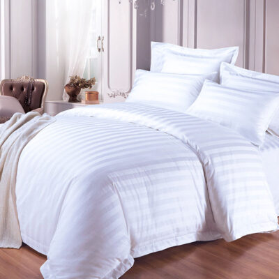 Wholesale Hotel Linen 300TC Bed Sheet Set 3cm Stripe 100% Cotton Bedding Set