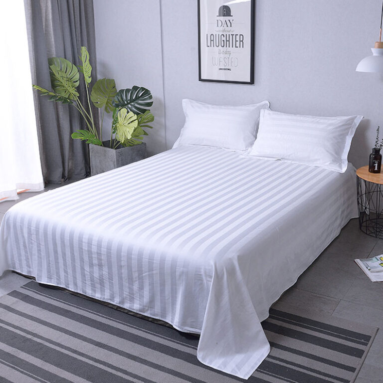 Wholesale Hotel Linen 300TC Bed Sheet Set 3cm Stripe 100% Cotton Bedding Set
